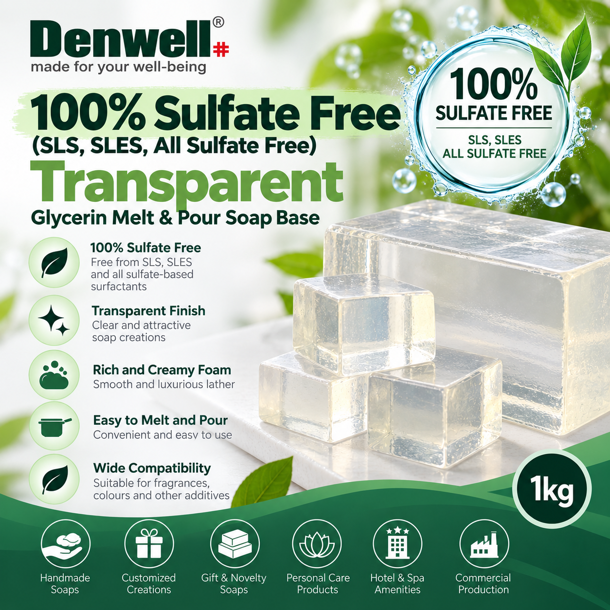 Sulfate Free (SLS, SLES Free) Transparent Glycerin Melt and Pour Soap Base (1kg)