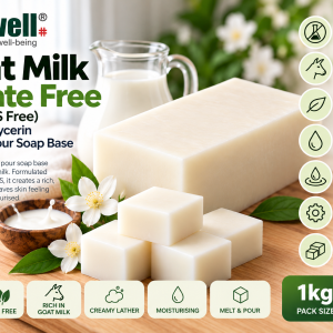 Denwell Goat Milk Sulfate Free Opaque Glycerin Melt and Pour Soap Base 1kg product infographic