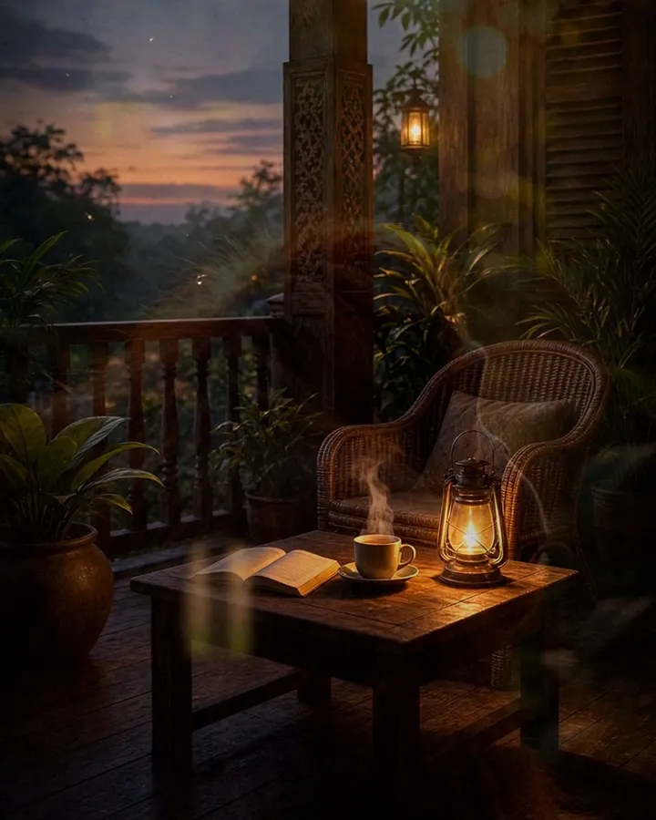 Beranda kampung pada waktu senja